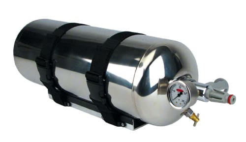 Accumulator Tank, SS, 2.5 gal, gauge, cradle, QRS fittings